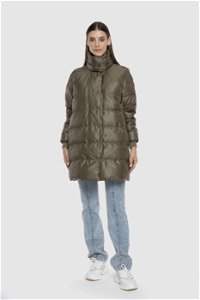 GIZIA - Off Shoulder Stand Up Collar Quilted Goose Down Green Down Jacket