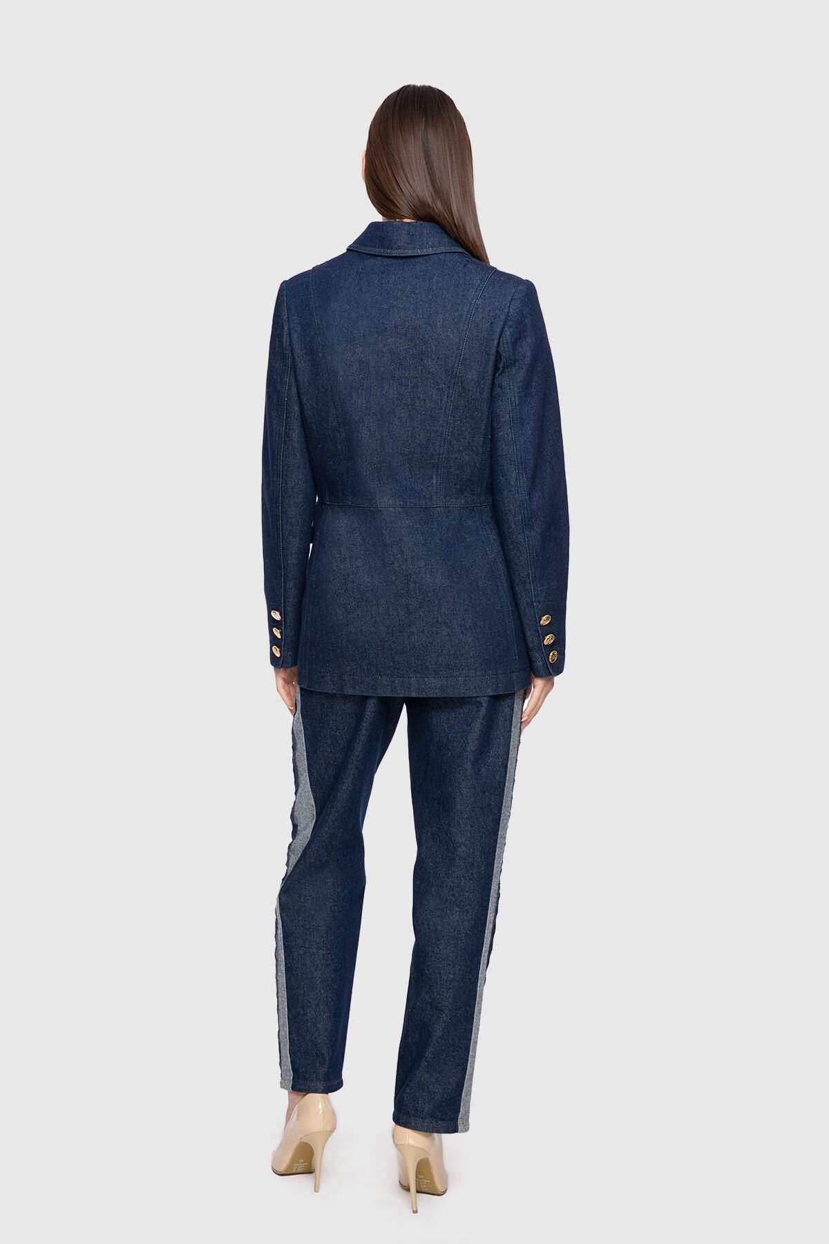 Fitil Dikiş Detaylı Jean Mavi Blazer Ceket