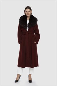 GIZIA - معطف طويل أحمر مزين بتفاصيل فرو