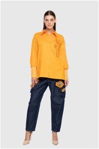 GIZIA - With Embroidery And Embroidered Sleeves Knitted Oversized Orange Shirt