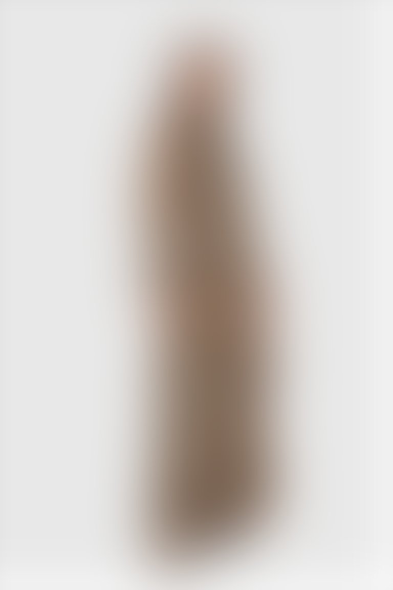 Leopar Desenli Şifon Fırfırlı Kahverengi Uzun Abiye Elbise