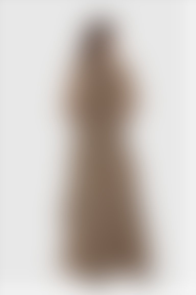Leopar Desenli Şifon Fırfırlı Kahverengi Uzun Abiye Elbise