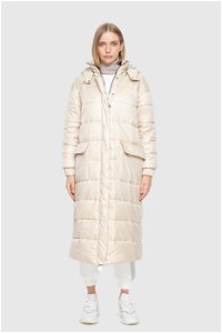 GIZIA - With Hood And Pocket Detail Long Beige Inflatable Coat