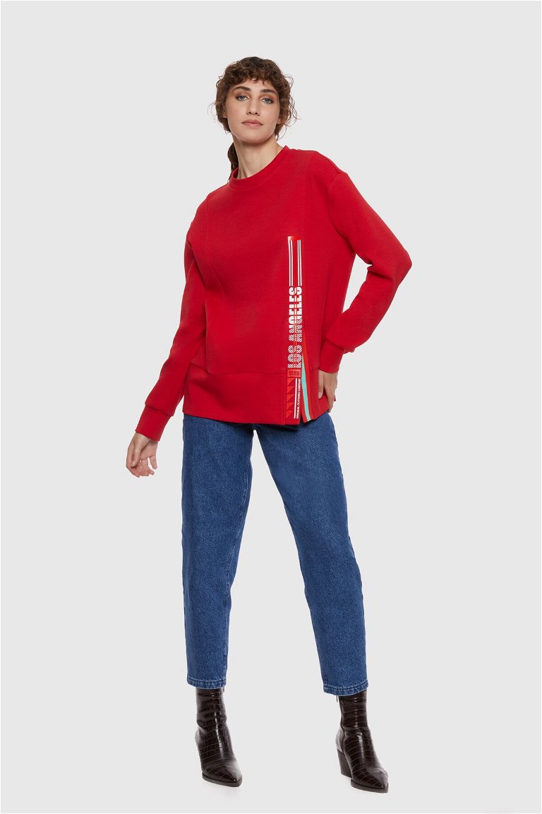 KI-WE - Baskılı Yırtmaçlı Sweatshirt 