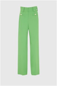 GIZIA - Gold Button Detailed High Waist Green Trousers 