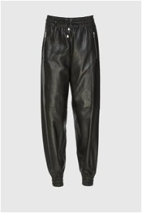 GIZIA - Elastic Waist Jogger Black Leather Pants