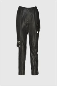 GIZIA - Kuş Gözü Detaylı Yüksek Bel Dar Paça Siyah Pantolon