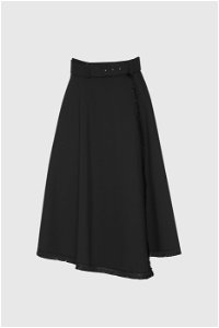 GIZIA - With Stripe High Waist Asymmetric Cut Black Skirt