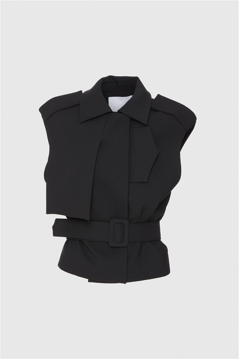  GIZIA - Belted Low Shoulder Form Black Vest