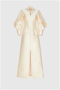 GIZIA - Boğazlı Taş İşleme Detaylı Uzun Somon Renk Abiye Elbise