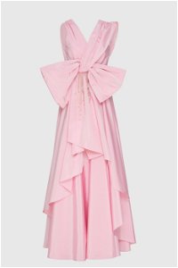GIZIA - Önü Fiyonk ve İşleme Detaylı Uzun Pembe Gece Elbisesi