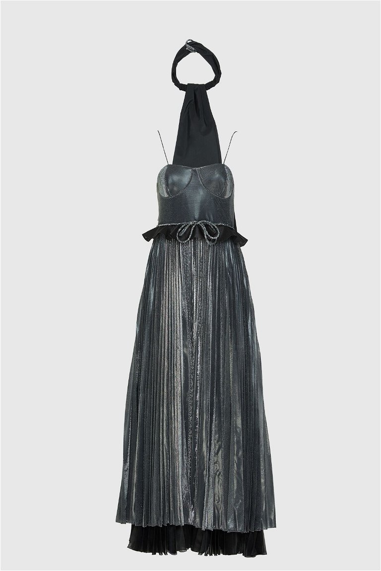 GIZIA - Tie Detailed Gray Dress