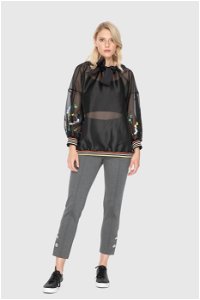 GIZIA - Bow Detailed Colorful Embroidered Organza Transparent Black Sweatshirt