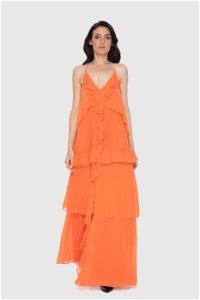 GIZIA - Ruffle Rope Strap Orange Dress
