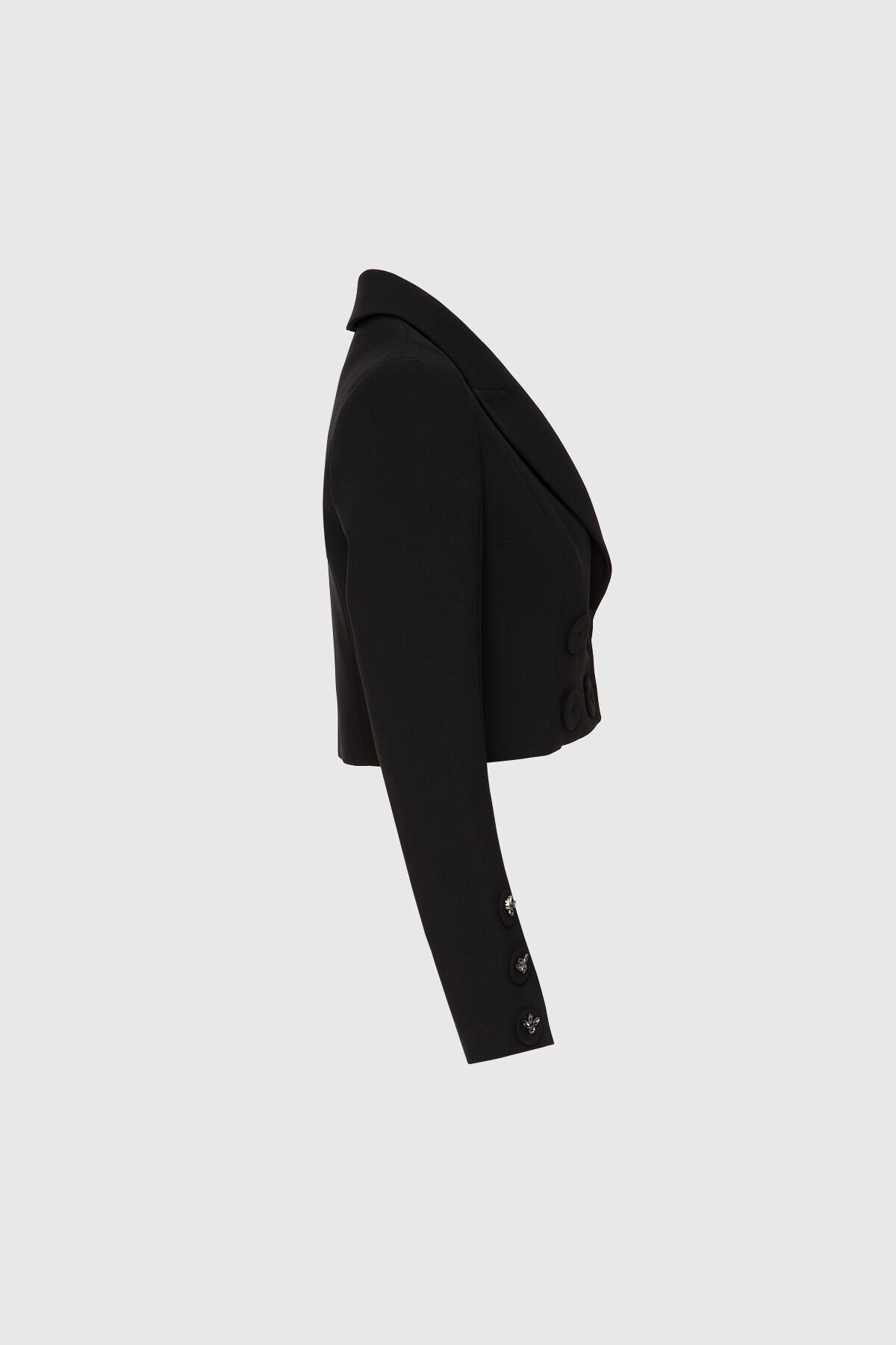Bow Detailed Crop Black Jacket