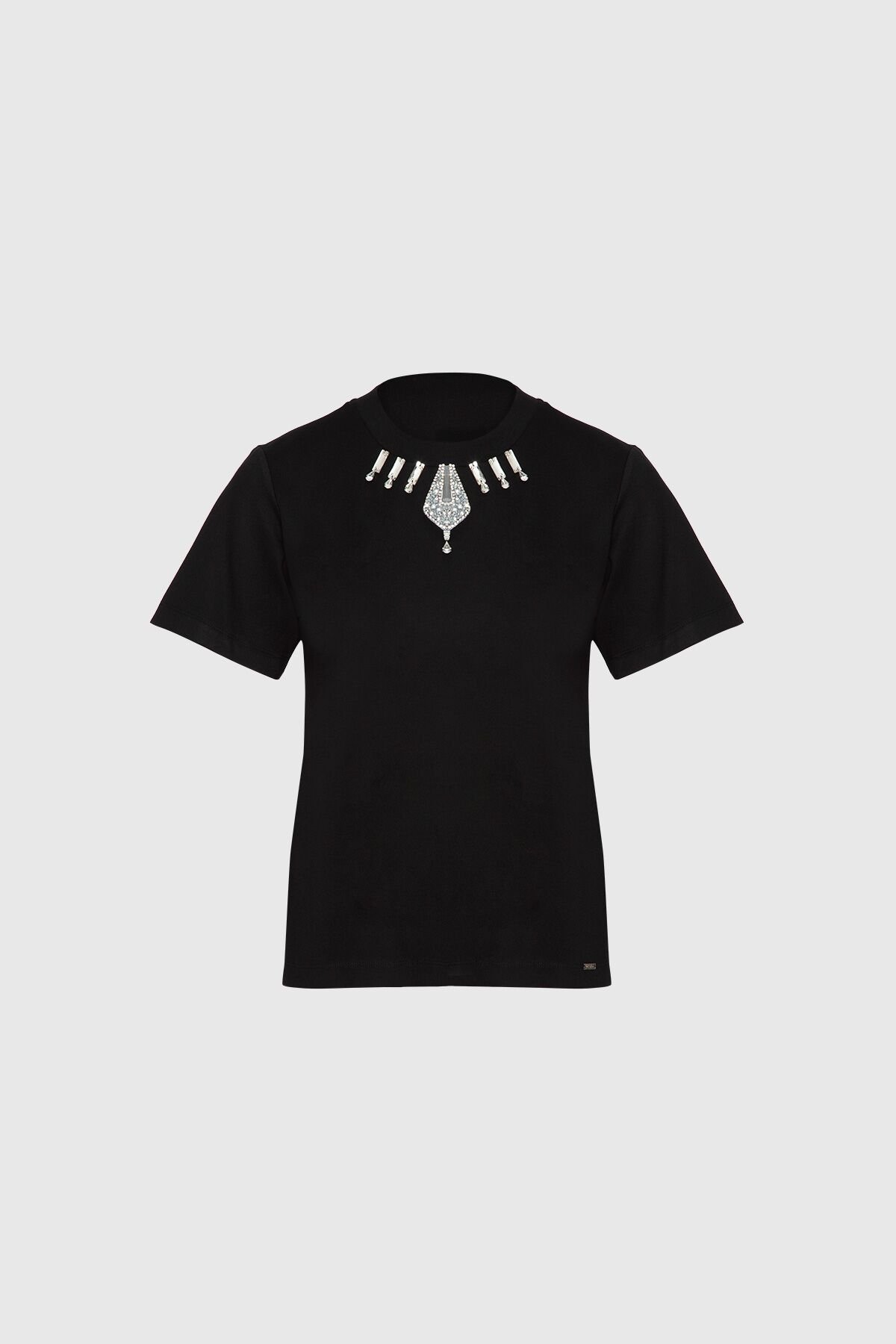 Collar Embroidered Black T-Shirt