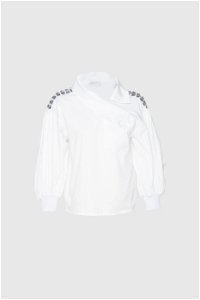 GIZIA - Sleeve Cuffs Knitwear Poplin White Crop Shirt 