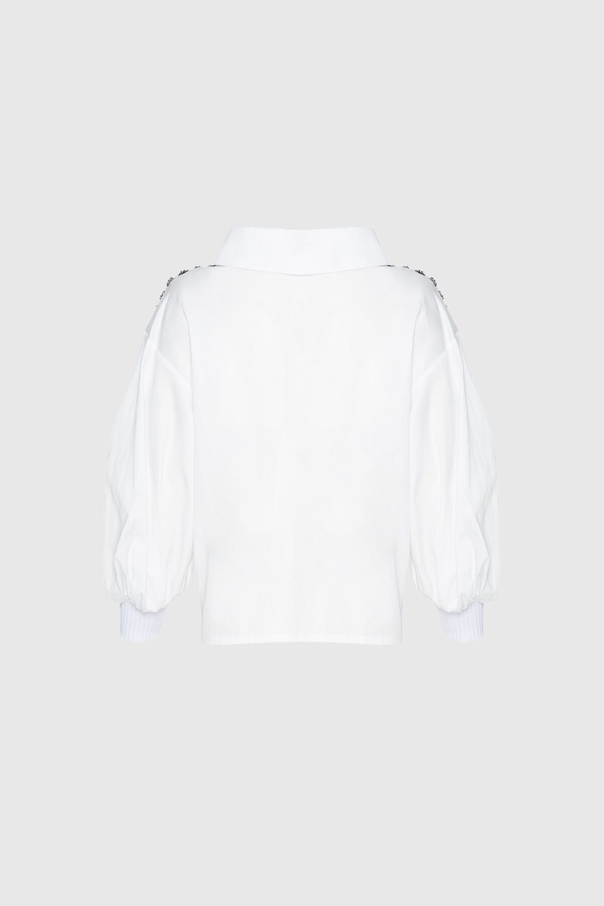 Sleeve Cuffs Knitwear Poplin White Crop Shirt