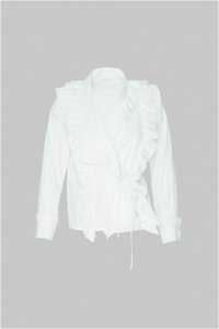 GIZIA - Ruffle And Embroidered Detailed Waistcoat White Poplin Shirt 