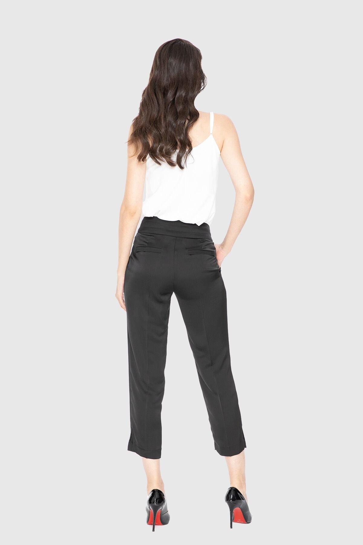 Pleated Ankle Length Black Trousers
