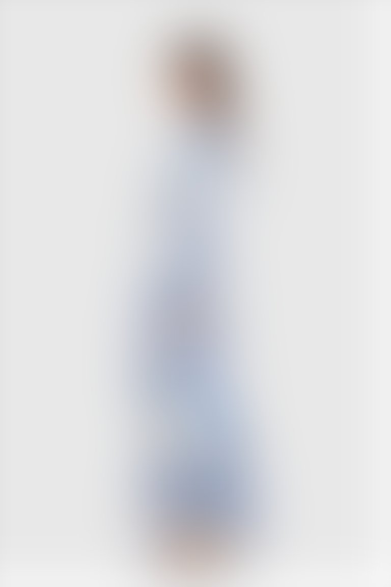 Volan Detaylı Uzun Desenli Ekru Elbise