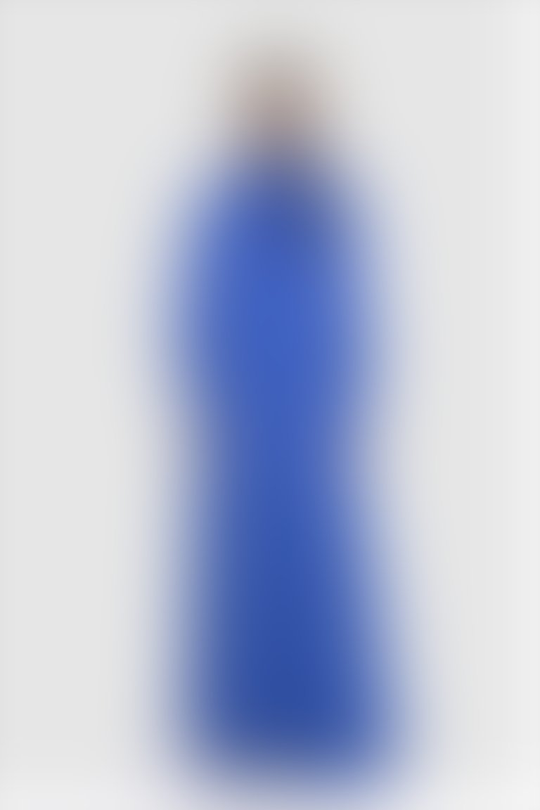 GIZIA - Çiçek Aplikeli Dökümlü Uzun Mavi Elbise