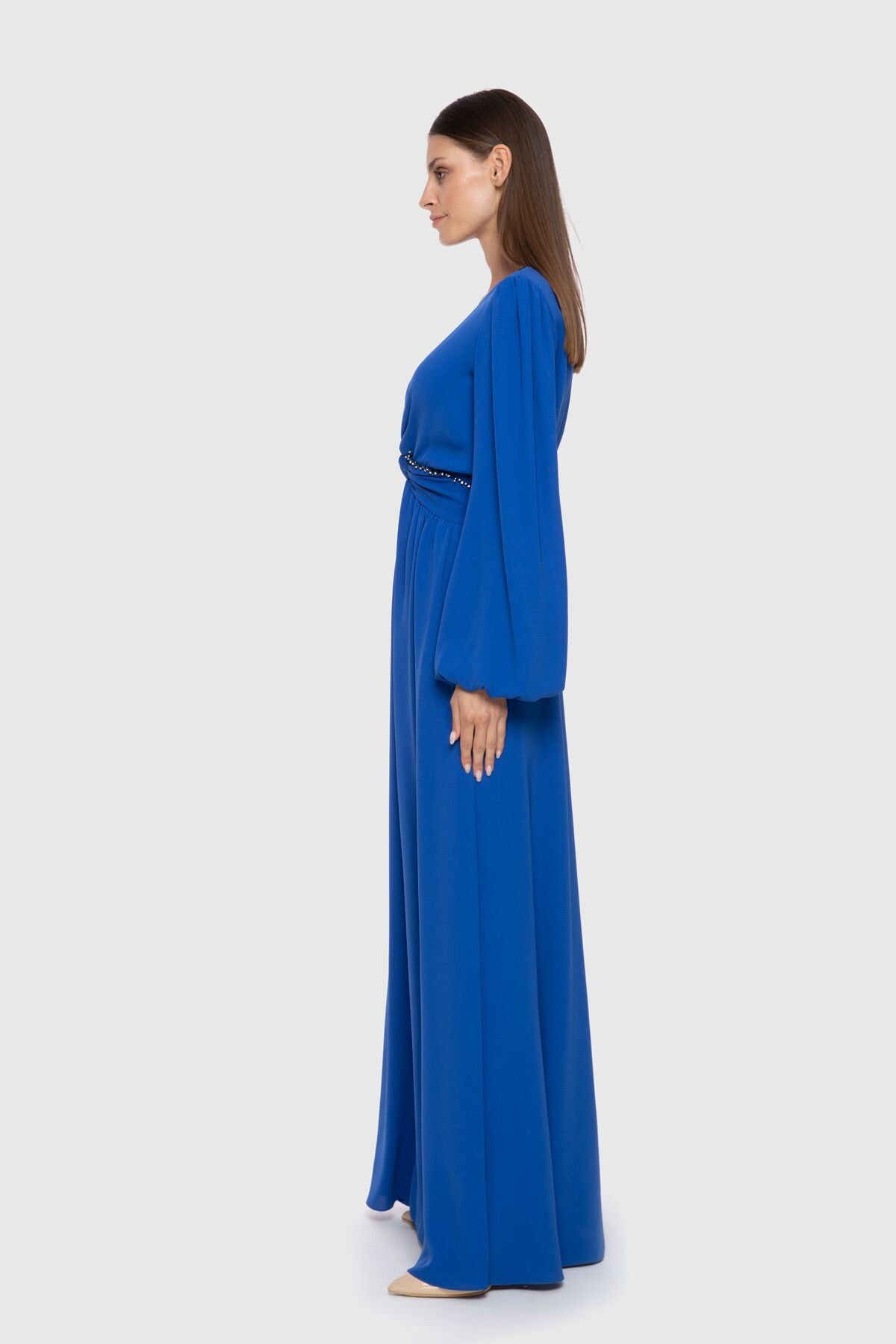 V Neck Long Blue Dress
