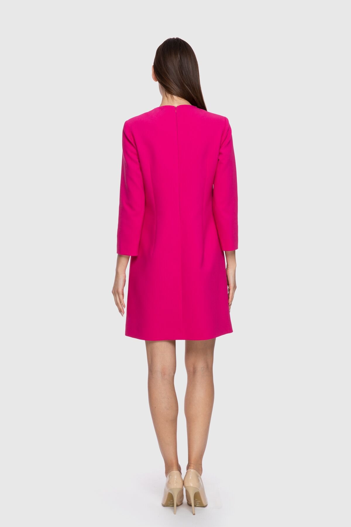 Embroidered Collar Front Pleat Piece Mini Pink Dress