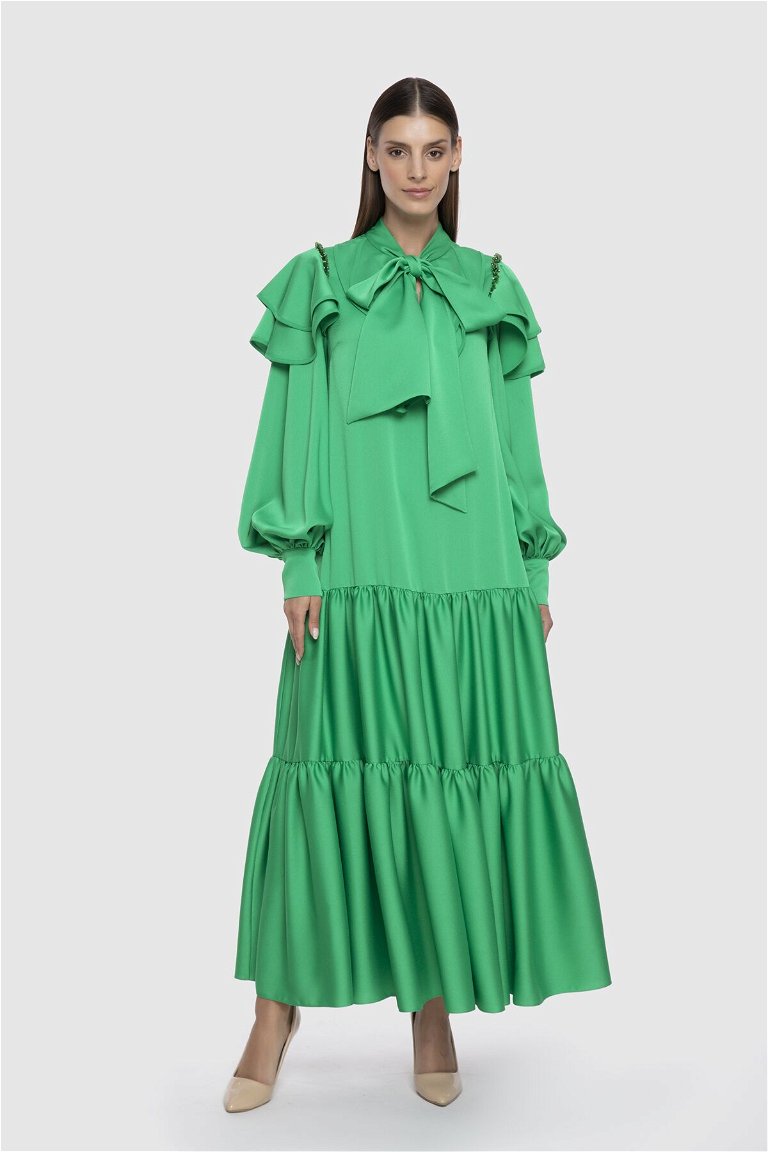 GIZIA - Flywheel and Tie Collar Detailed Long Dress