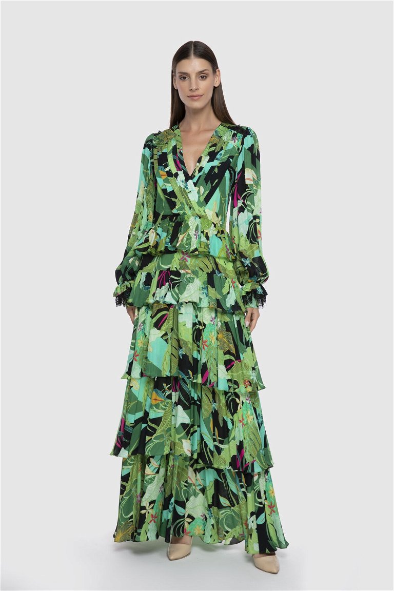 GIZIA - فستان شيفون أخضر طويل 
