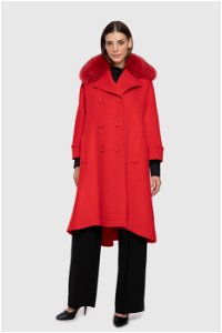 GIZIA - Poncho Style Red Wool Coat with Fur Collar
