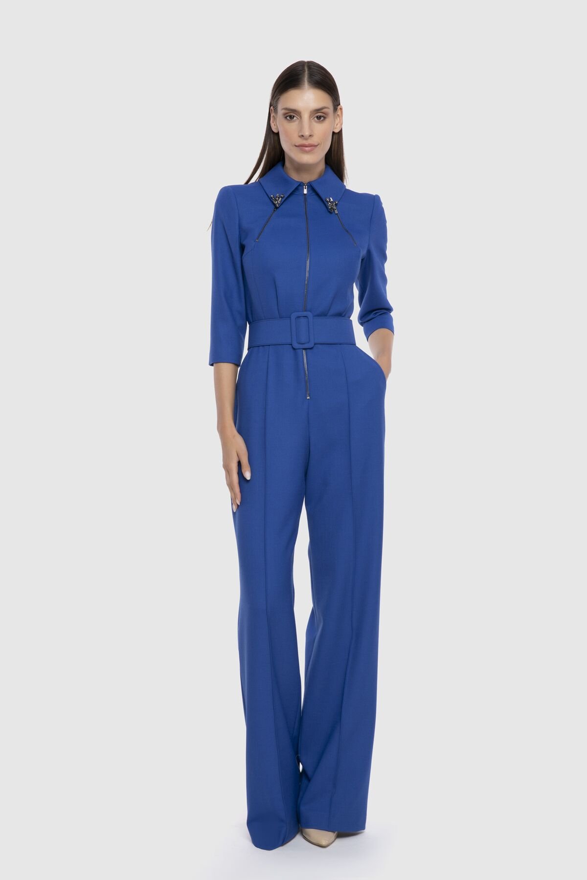 Zipper and Embroidery Detailed Jumpsuit