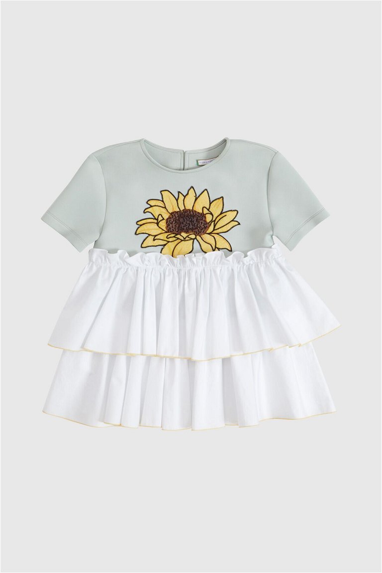 MANI MANI KIDS - Embroidery And Double Ruffled Dress