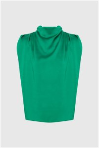 4G CLASSIC - Plunging Collar Zero Sleeve Green Blouse