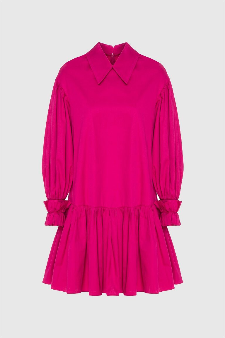 KIWE - Collar Detailed Long Sleeve Mini Pink Dress