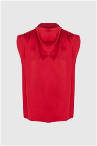 4G CLASSIC - Plunging Collar Zero Sleeve Red Blouse