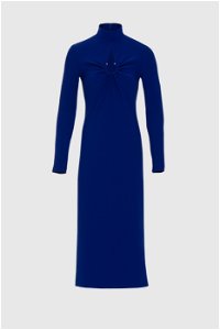 KIWE - Örme Pencere Dekolte Detaylı Midi Lacivert Kalem Elbise