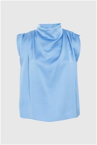 4G CLASSIC - Plunging Collar Zero Sleeve Blue Blouse