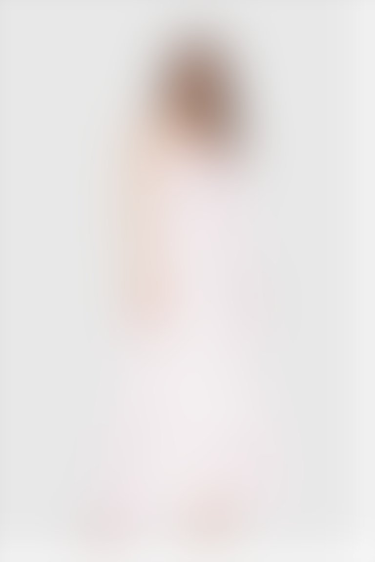 Fırfırlı Detaylı Askılı Pembe Çiçek Desenli Ekru Şifon Elbise