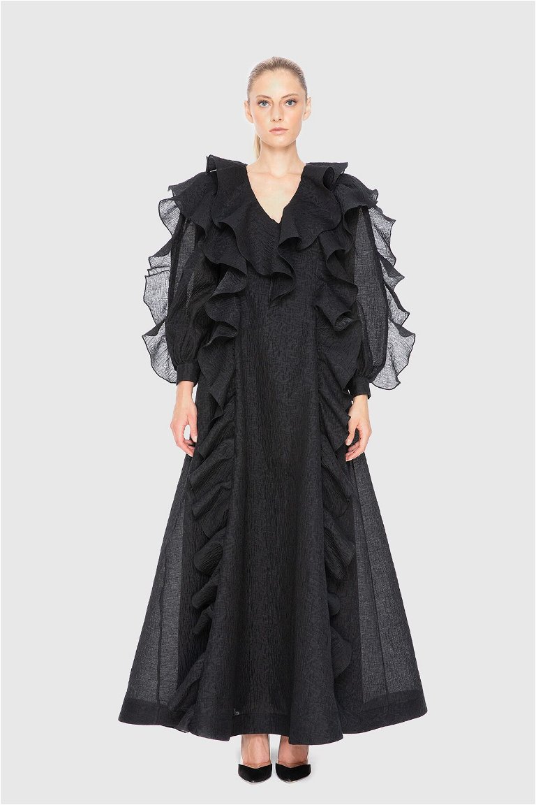 GIZIA - Ruffle Detailed Long Black Dress