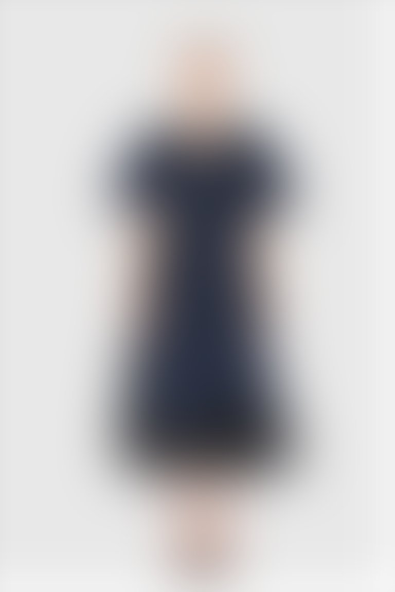 Fiyonk Detaylı V Yaka Midi Lacivert Elbise