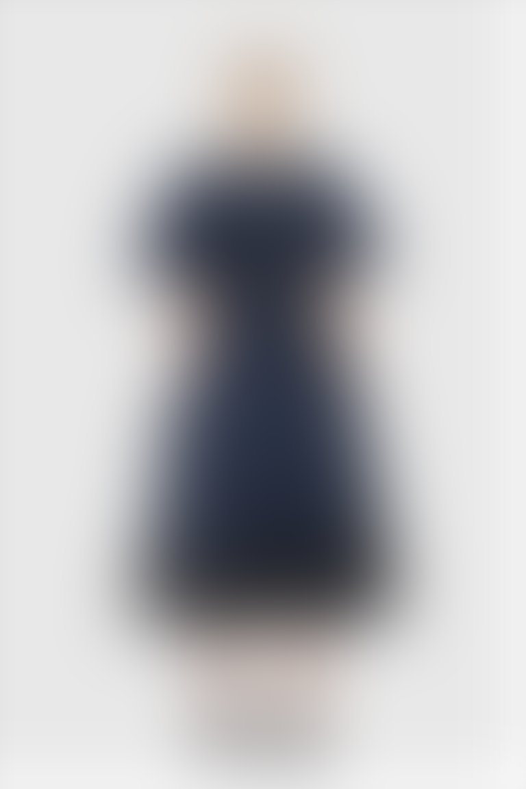 Fiyonk Detaylı V Yaka Midi Lacivert Elbise