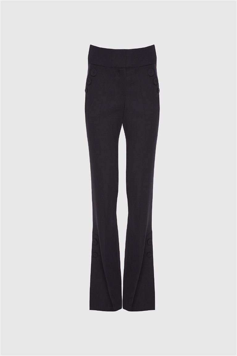 GIZIA - Yüksek Bel Yanları Yırtmaçlı Flare Siyah Pantolon