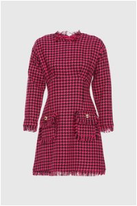 4G CLASSIC - Two Pockets Crowbar Patterned Pink Tweed Dress