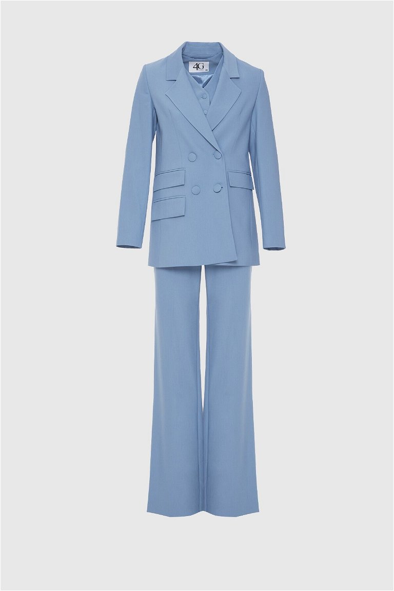 4G CLASSIC - Comfortable Cut Palazzo Trousers and Vest 3-Piece Blue Suit
