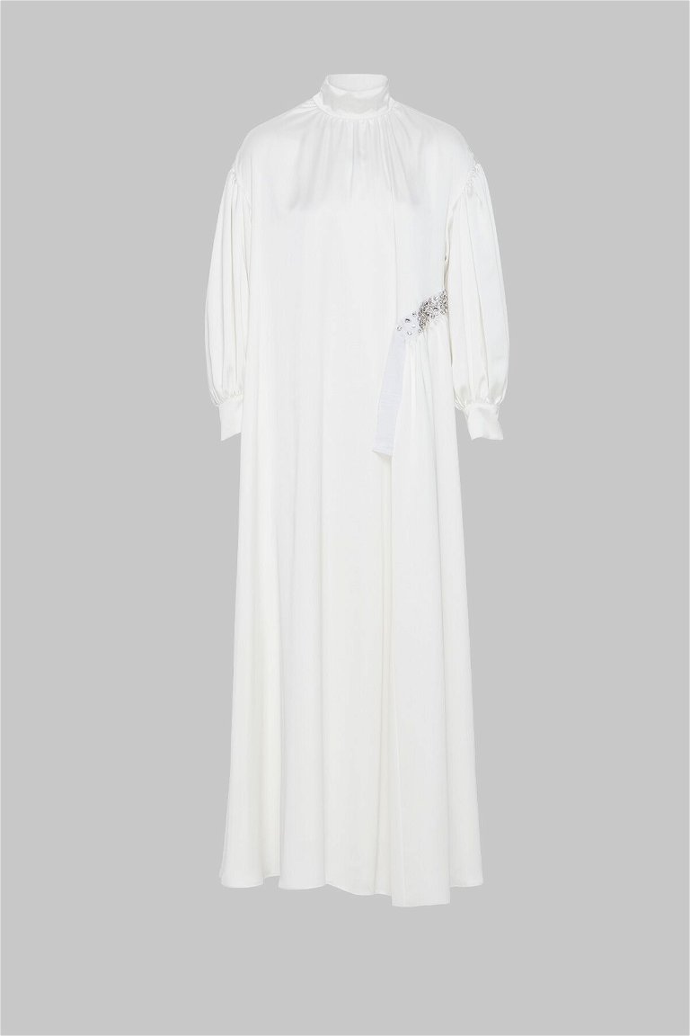 GIZIA - Embroidered Long Ecru Dress