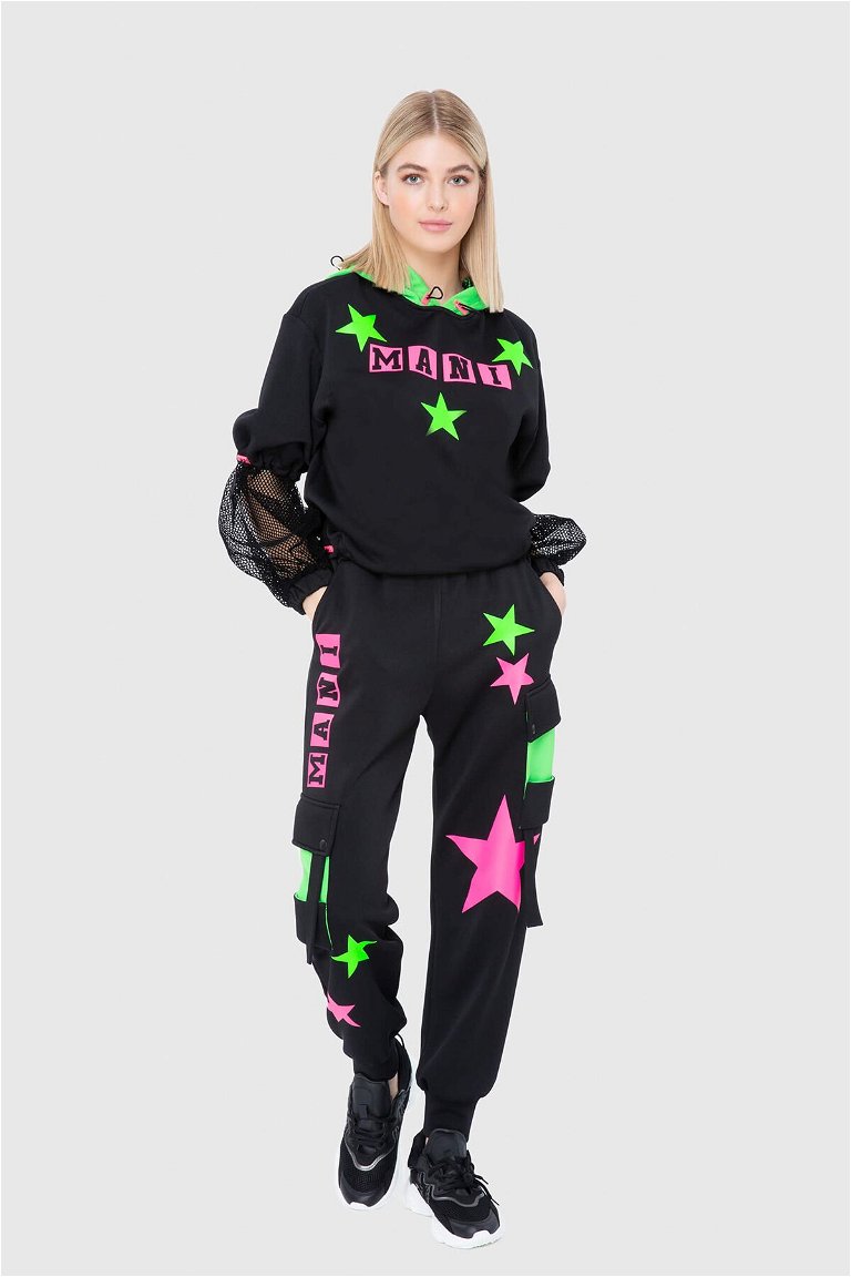 MANI MANI - Neon Garnili Yıldız Baskılı Pileli Sweatshirt