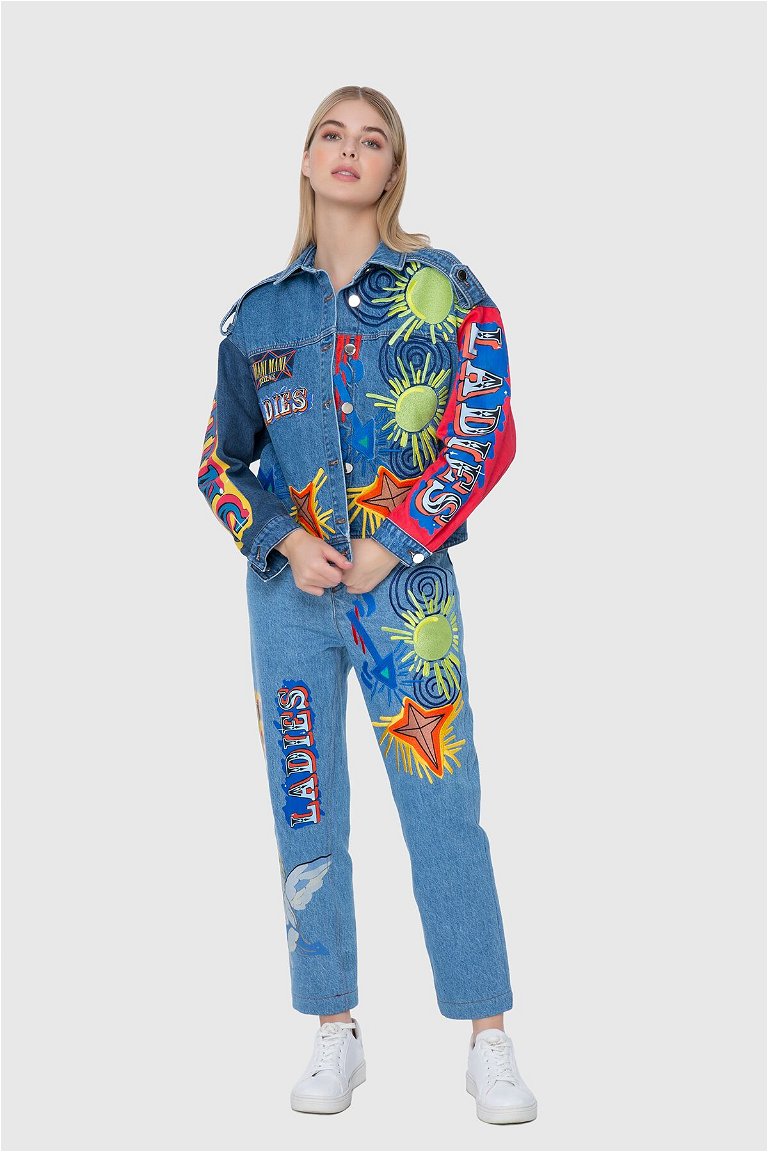 MANI MANI - Jacron And Color Embroidery Detailed Two Color Jean Jacket