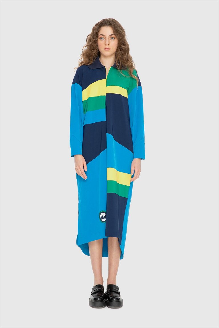 MANI MANI - Nakış Detaylı Colorblock Elbise