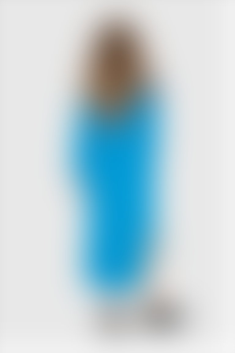 Nakış Detaylı Colorblock Mavi Elbise